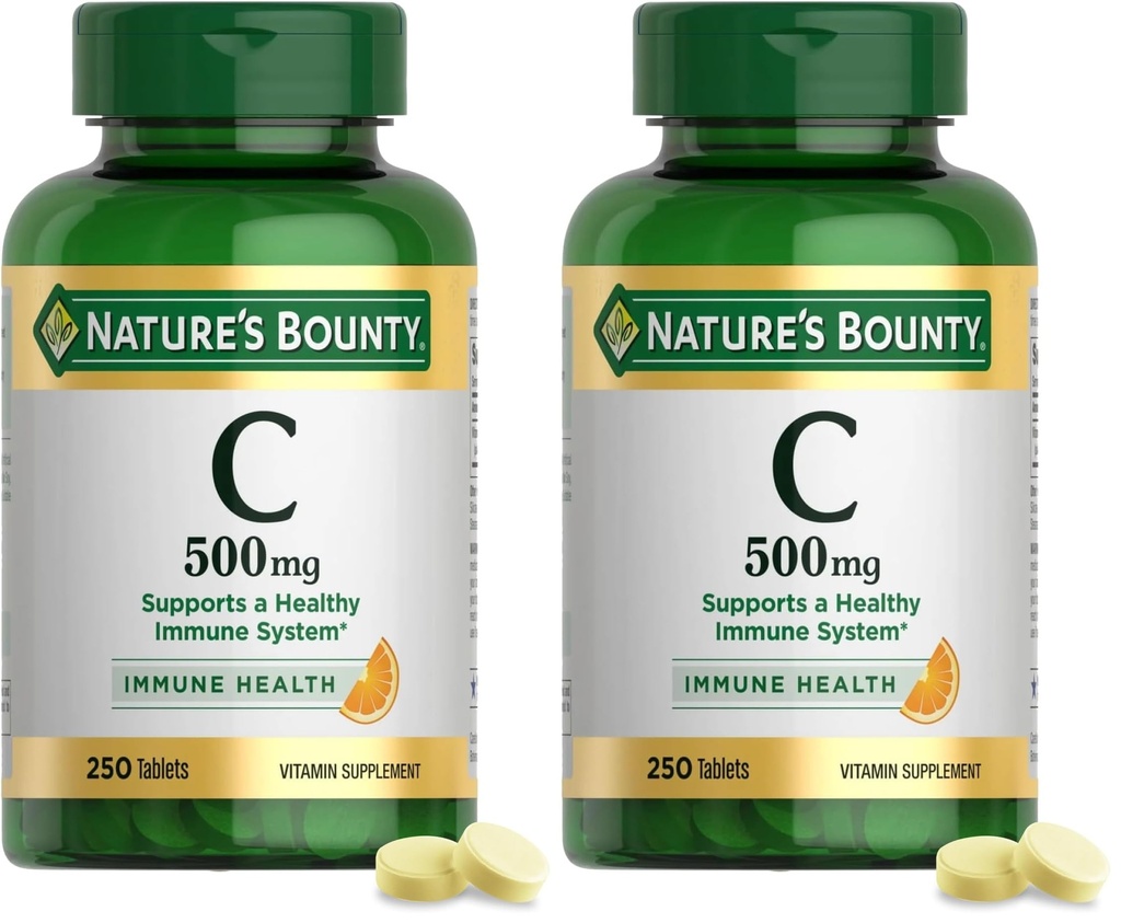 Nature's Bounty Vitamin C 500mgは、健康的な免疫システム、毎日のビタミンサプリメント、250ベジタリアンタブレット(パッケージ2)をサポートしています