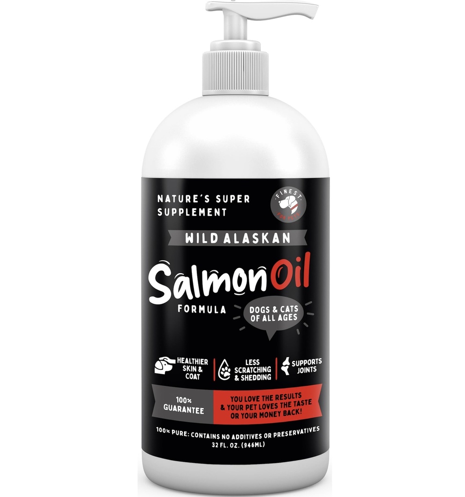 犬と猫のためのペットワイルドアラスカサーモンオイルに最適 - Omega 3 センシティブスキン&コート健康のためのポロック&サーモンと魚油。 EPA及びDHAのイース・イッチ、サポート接合箇所、免疫及び中心の健康 (32oz)
