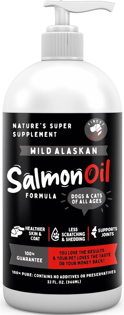 犬と猫のためのペットワイルドアラスカサーモンオイルに最適 - Omega 3 センシティブスキン&コート健康のためのポロック&サーモンと魚油。 EPA及びDHAのイース・イッチ、サポート接合箇所、免疫及び中心の健康 (32oz)