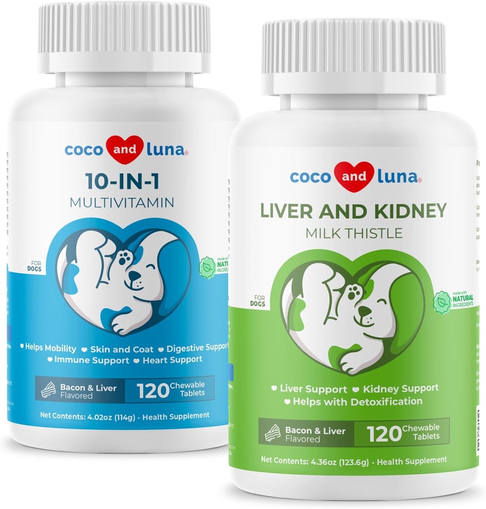 牛乳アザミ+犬のための1マルチビタミン10 - 肝臓サポート、皮膚とコートの健康、消化の健康、ヒップと関節サポートと心臓の健康。