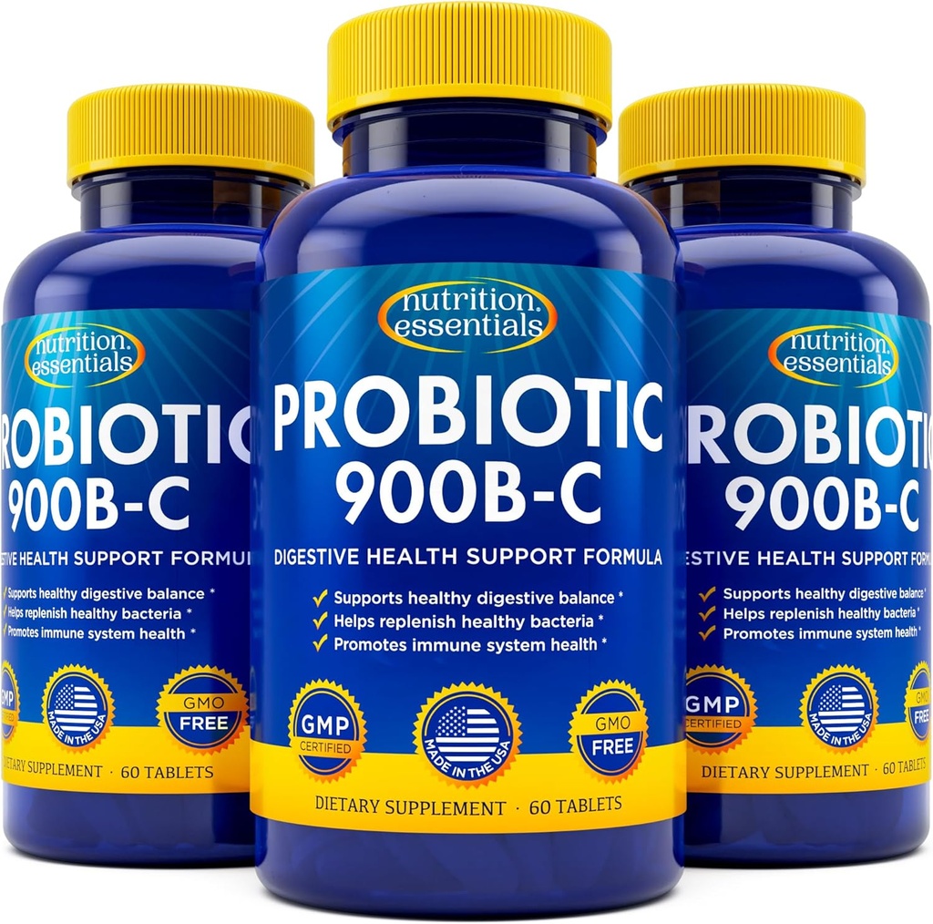 女性と男性のための栄養エッセンシャルプロバイオティクス 天然乳酵素と消化の健康のためのプレバイオティック繊維 - 80percent + 腸の健康サポートのための強力なサプリメント - 60錠の3カウント