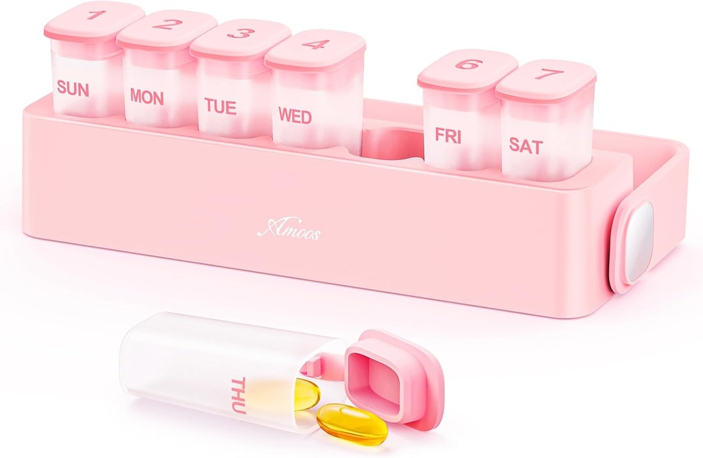 ロック機構、旅行Damp-ProofのPill箱の箱が付いている週刊の丸薬のオルガナイザー7日はビタミン、魚油、補足、ポケット、財布、BPA-Freeのための透明な内部の薬物のオルガナイザーを握ります