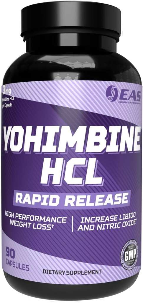 EAS Yohimbine HCL | Improved Weight Loss & Athletic Performance | Rapid Release Technology | Gluten Free, Non GMO, Vegetarian Friendly | 90 Capsules