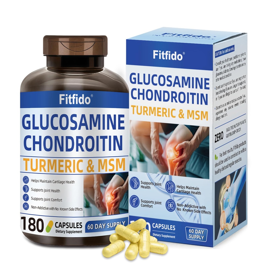 Glucosamine Chondroitin MSM and Turmeric Supplement - Used for Cartilage & Joint Health & Flexibility - for Women & Men - Non-GMO, Gluten Free, 180 Capsules