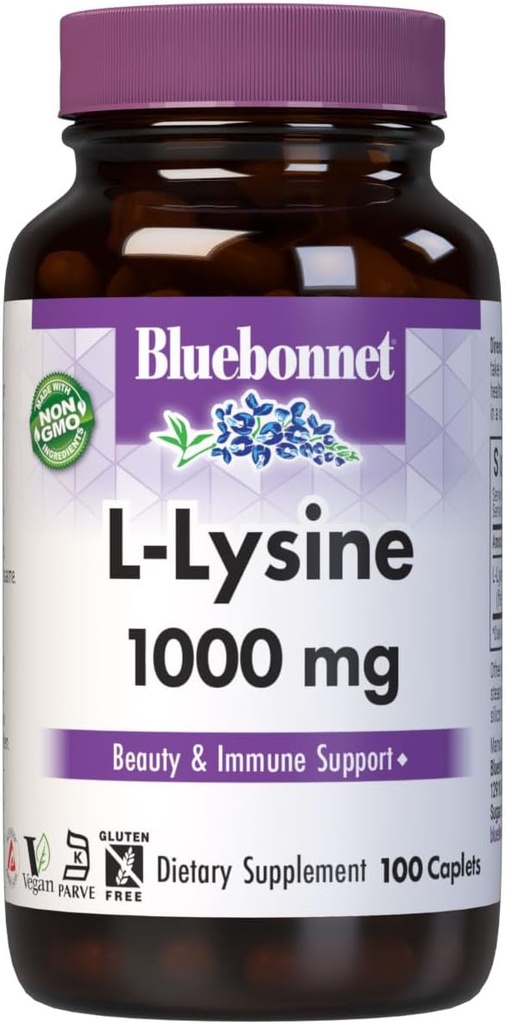 BlueBonnet L-Lysine 1000mgエッセンシャルアミノ酸サプリメント - 女性&男性のための免疫&コラーゲンサポートサプリメント - 非GMO、ビーガン&グルテンフリー - 給餌ごとに1000mg Lリジン - 100カプレット