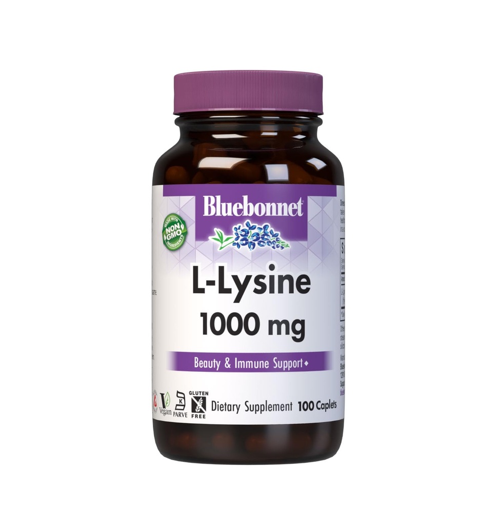 BlueBonnet L-Lysine 1000mgエッセンシャルアミノ酸サプリメント - 女性&男性のための免疫&コラーゲンサポートサプリメント - 非GMO、ビーガン&グルテンフリー - 給餌ごとに1000mg Lリジン - 100カプレット