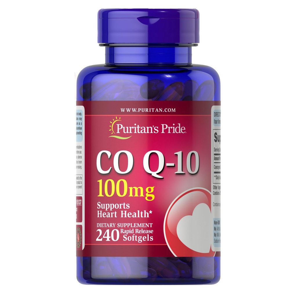 Puritan's Pride Coenzyme CoQ10 100mg、心の健康のための栄養補助食品、血圧、経口Gum健康、および健康な老化サポート、60日の供給、240急速な解放Softgels