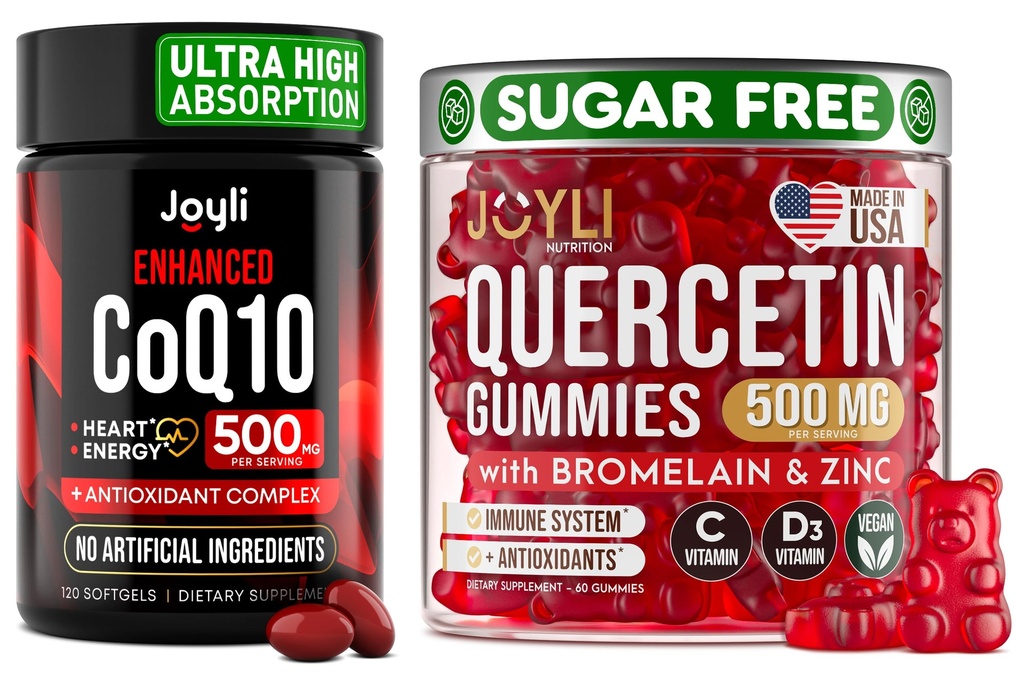 Bromelain&CoQ10 500mgバンドル付きQuercetin - 120 Coenzyme Q10 Softgels + 60 亜鉛、ビタミンC&D3と砂糖フリーケルセチンガミー - 免疫、心臓&エネルギーサポート - アメリカメイドサプリメント