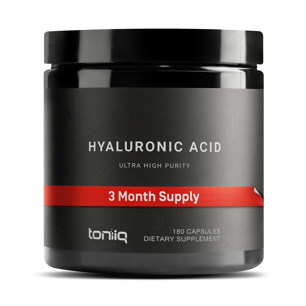Toniiq Hyaluronic Acid Supplements – Lab Tested 95% Ultra High Purity – Fermented and Bioavailable with Vitamin C – Third Party Lab Tested – 180 Capsules