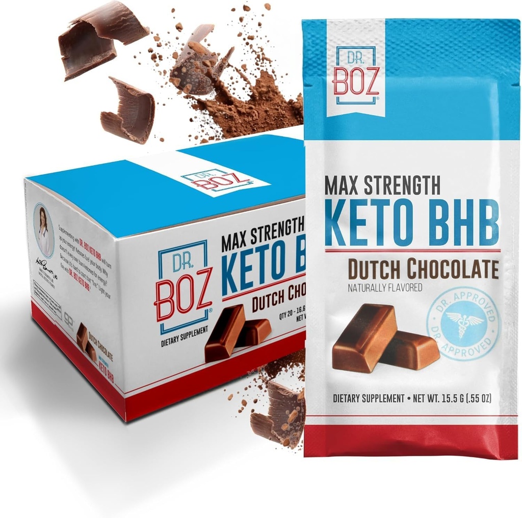 Dr. Boz - Keto BHBパウダー - オランダチョコレート、20サチェット - 増加エネルギーと削減舗装 - 最大強度栄養補助食品 - 米国製 - 11.7oz (332g)