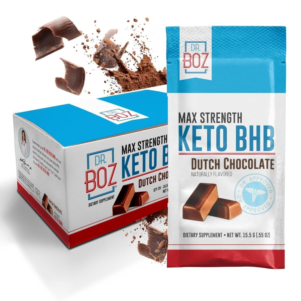 Dr. Boz - Keto BHBパウダー - オランダチョコレート、20サチェット - 増加エネルギーと削減舗装 - 最大強度栄養補助食品 - 米国製 - 11.7oz (332g)