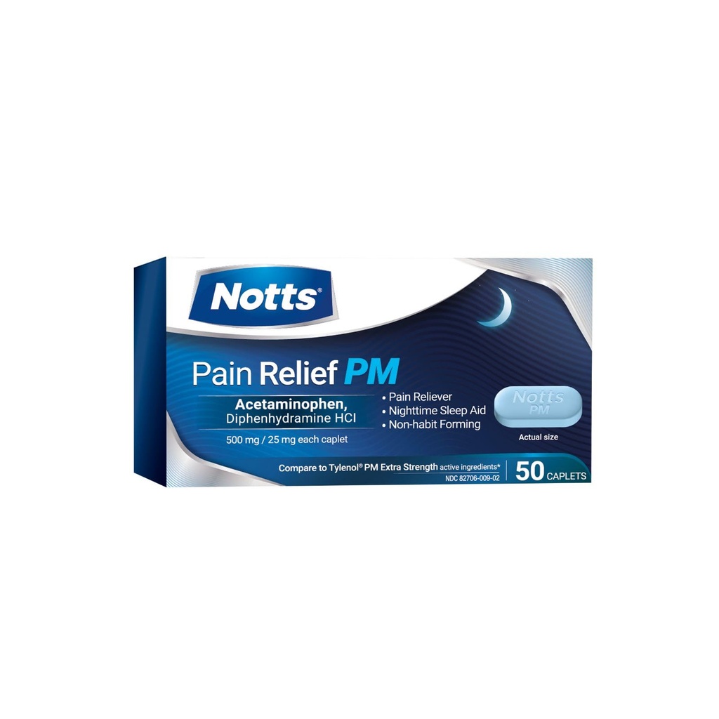 PM Extra Strength Nighttime Relief Caplets, 500 mg Acetaminophen 25 mg Diphenhydramine HCl, 50 Count for Nighttime Aches, Headaches and Body Discomfort
