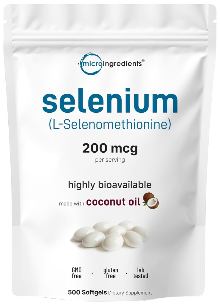 女性・男性200mcg、ココナッツオイル500Softgelsのマイクロ成分のセレンサプリメント | セレノメチオニンとしてのエッセンシャルトレースミネラル | エネルギー、心臓、免疫サポートのための抗酸化剤