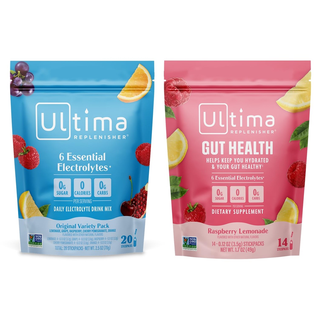 Ultima Replenisher Electrolyteパウダードリンクミックスバンドル – 砂糖無料 – バラエティ, 腸の健康 – 20 スティックパック, 14 スティックパック – 6 電解液とミネラル – ケトフレンドリー, ビーガン, 非GMO