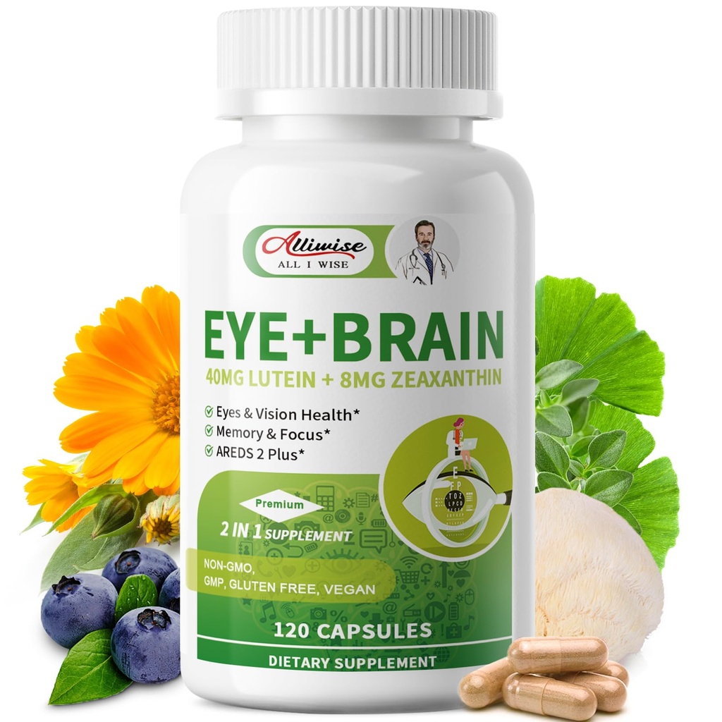 目 + 脳は、記憶と焦点、ルテイン40mg、ゼアキサンチン、アスタキサンチン、ビルベリー、ライオンのマネ、Bacopa Monnieri、Ginkgo Biloba、大人とシニア120カプセルのための1つの目のビタミンの14を補います