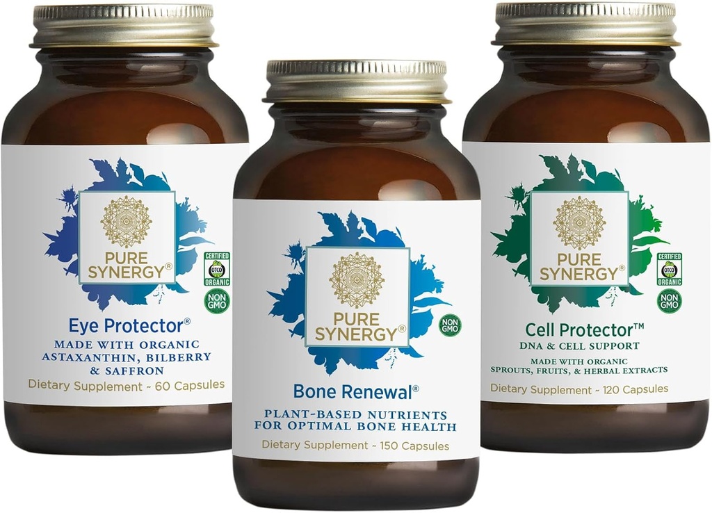 PURE SYNERGY の活気に満ちた老化の束 | カルシウム、マグネシウム、および K2 の骨の健康のため | アスタキサンチンとの目の健康のため | セレンとの細胞サポート補足 | GMO およびビーガン