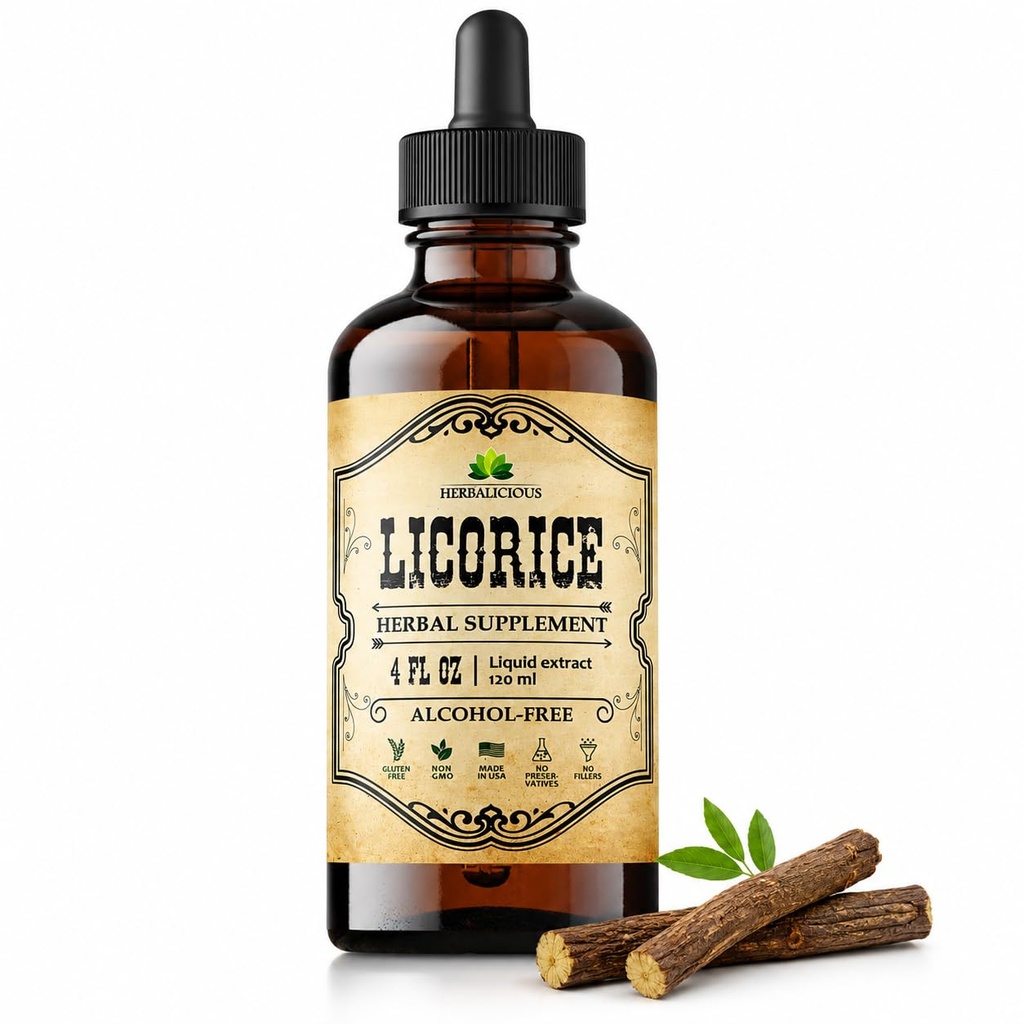 HERBALICIOUS Licoriceの根のエキス(Glycyrrhizaのglabra) – 有機性液体の草のエキス、4つのflのoz – ビーガン、非GMO、グルテンフリー