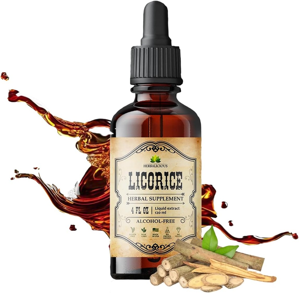 HERBALICIOUS Licoriceの根のエキス(Glycyrrhizaのglabra) – 有機性液体の草のエキス、4つのflのoz – ビーガン、非GMO、グルテンフリー