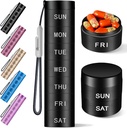 Aluminium Travel Pill Organizer,Weekly Metal Pill Case,Pill Holder, Moisture Proof Waterproof Daily Pill Box 7 Day, Large Pill Container to Hold Vitamins,Medication,Supplements 【Black Knurling】