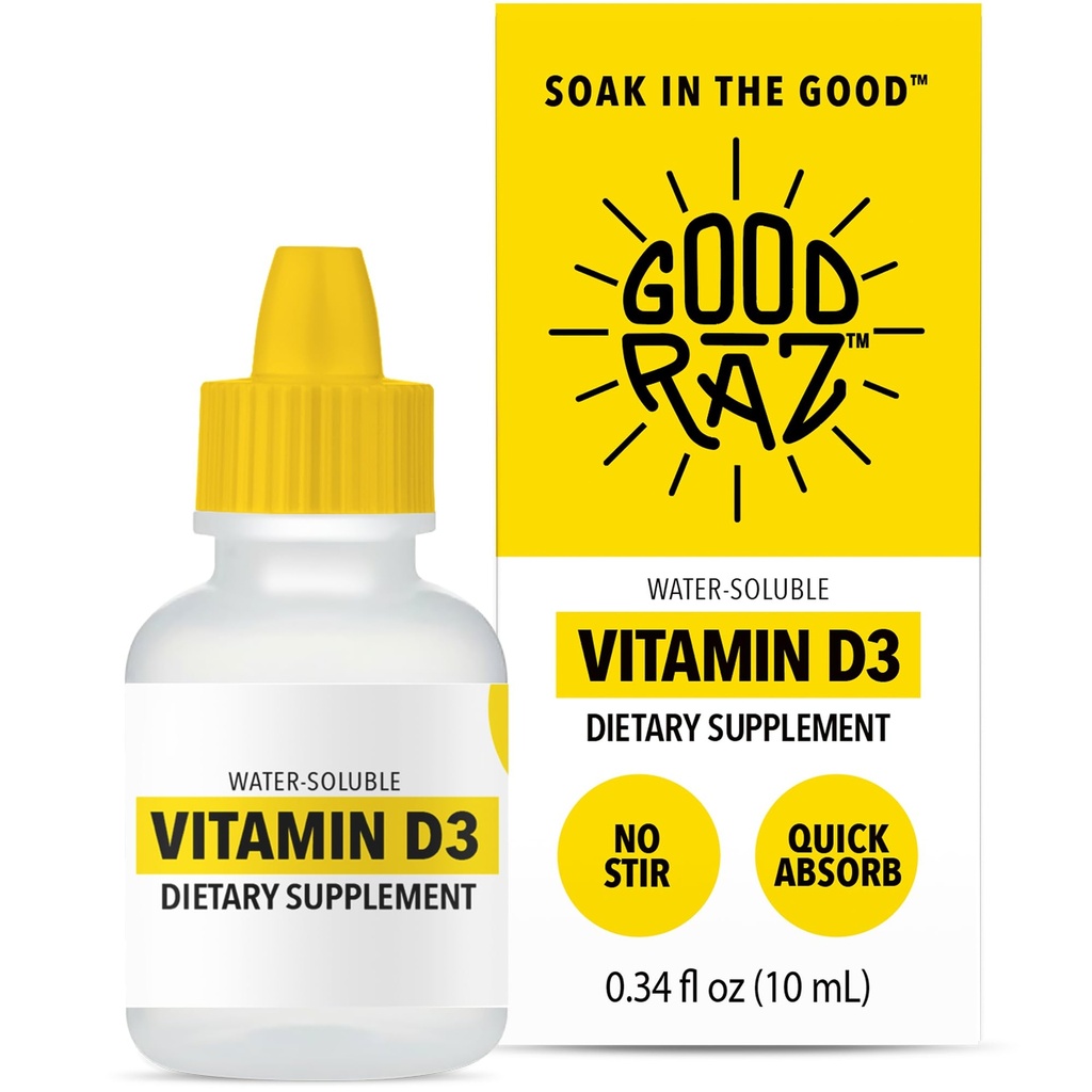 大人4ヶ月の供給のためのビタミンD3ドロップ - 水溶性液体ビタミンD、非GMO、コーシャサプリメント - 吸収が容易で、汚れ、食品や飲み物のための風味のD3液体