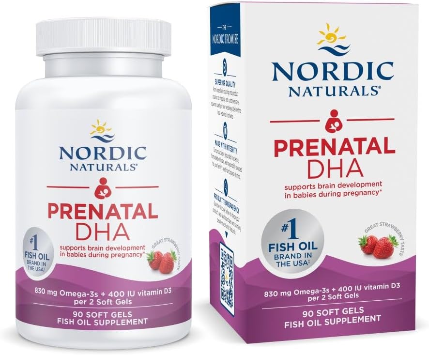 Nordic Naturals Prenatal DHA, Strawberry - 90 Soft Gels - 830 mg Omega-3 + 400 IU Vitamin D3 - Non-GMO - 45 Servings