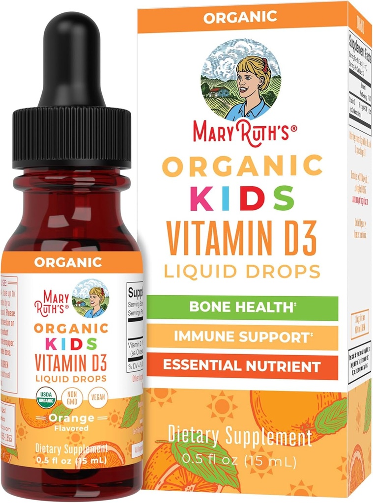 MaryRuth Organics USDA Organic Vitamin D3 Liquid Drops for Kids | 640 IU Vitamin D3 perサービング | Kids Immune Support & Bone Health Supplement | 年齢4〜13 | 0.5oz | 30の摂食のために処方