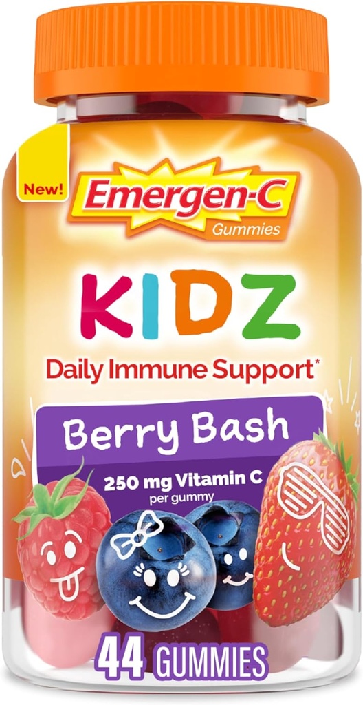 Emergen-C Kidz毎日の免疫サポート栄養補助食品、免疫サポートのためのビタミンCとビタミンBのビタミンと風味のガミー、ベリーバッシュ風味のガミー、学校に戻ってエッセンシャル - 44カウント
