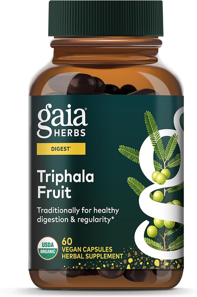 ガイアハーブのTriphalaフルーツ - 消化器の健康をサポート - 穏やかにシステムをきれいにする* - Amlaフルーツ、Bellric Myrobalan、およびChebulic Myrobalan - 60ビーガンカプセル(30日の供給)