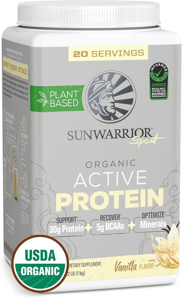 Sunwarrior Organic Plant based Protein Powder | BCAA Amino Acids Plus Recovery Minerals & Botanicals のヴィーガンオーガニックプロテインパウダー | Non-GMO Soy Dairy & Gluten Free (Vanilla, 20 サービング)