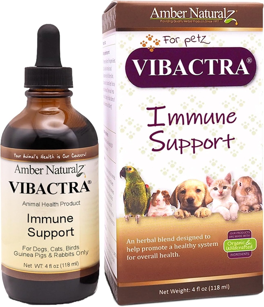 アンバーNaturalZ Vibactra免疫サポート 犬、猫、鳥、ギニア豚、およびウサギのためのハーブサプリメント | ペットハーブブレンド 総合健康 | 4 液状オンス ガラス瓶 | 米国製
