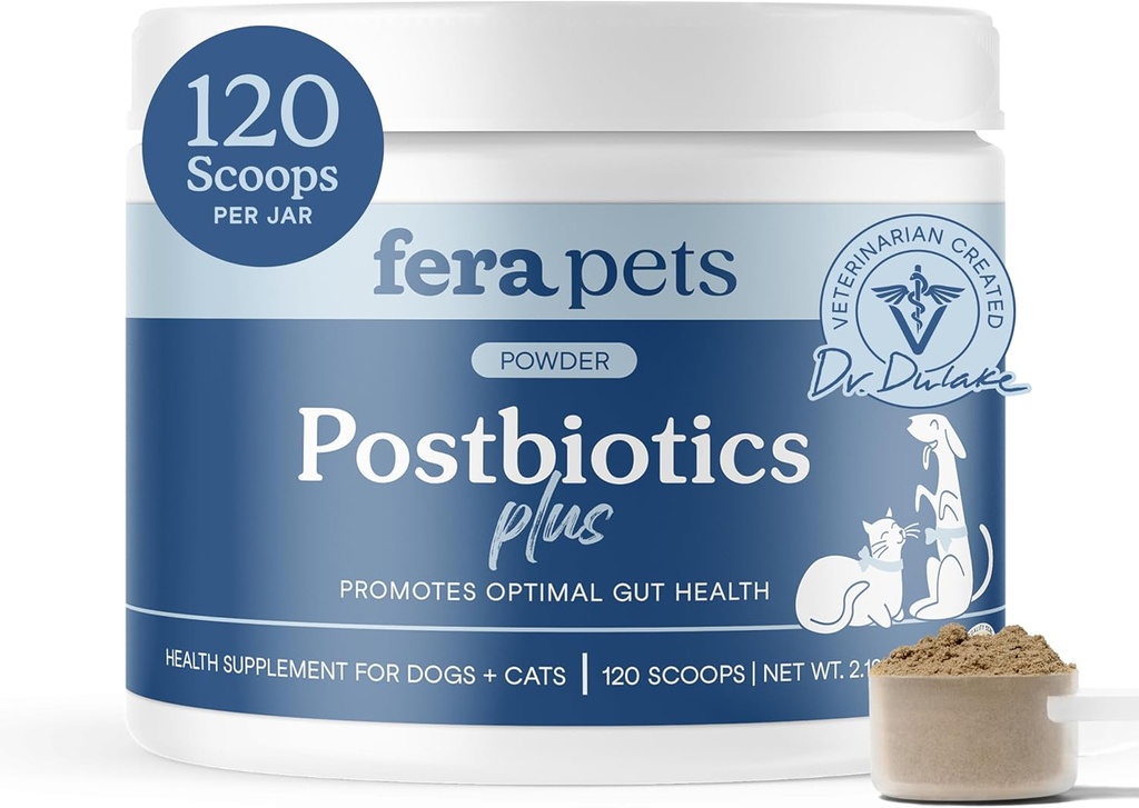 犬と猫のためのプレバイオティクスプラスFeraペットのPostbiotics - スリッパエルム - 最適な消化の健康と炎症反応を促進 - 免疫を強化 - 120 Scoops