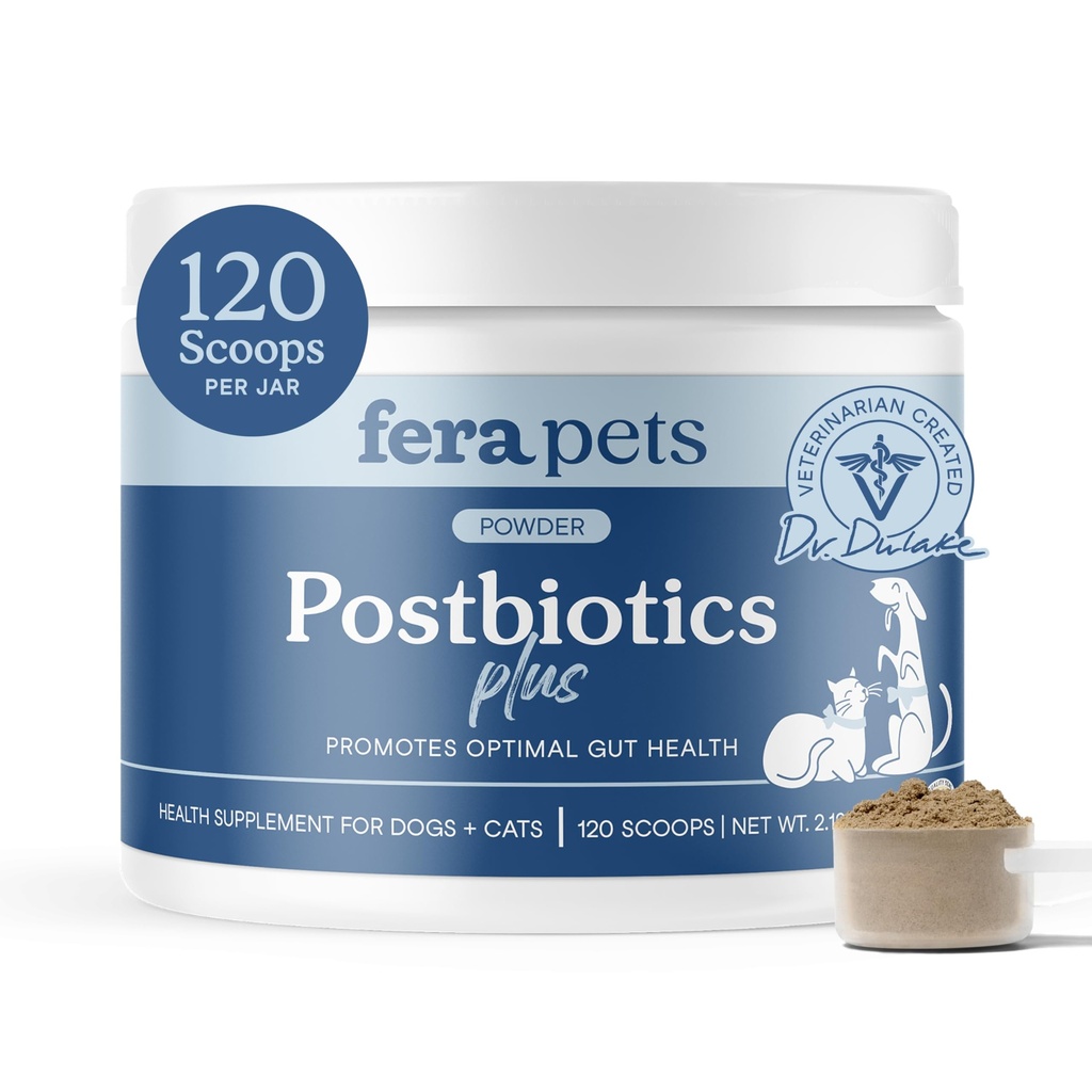 犬と猫のためのプレバイオティクスプラスFeraペットのPostbiotics - スリッパエルム - 最適な消化の健康と炎症反応を促進 - 免疫を強化 - 120 Scoops