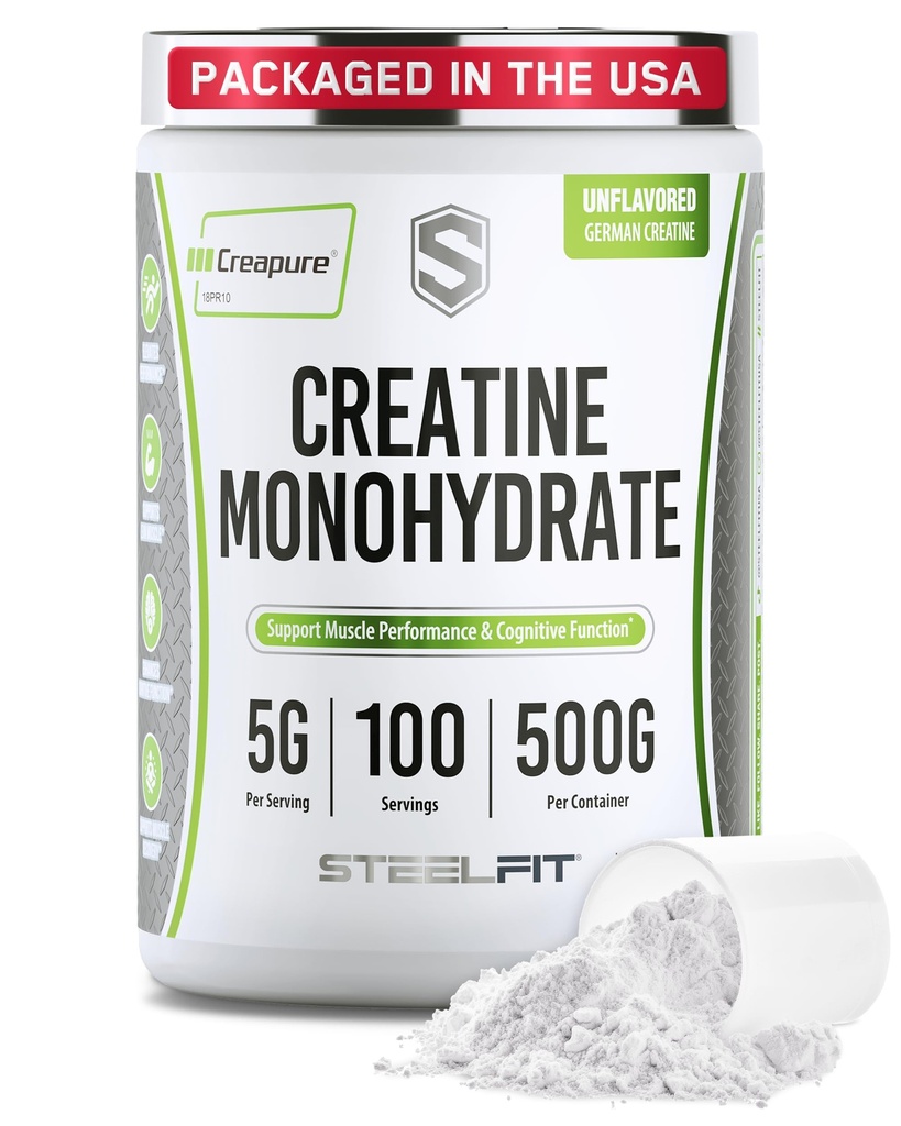 SteelFit Creapureのクレアチンの一水化物の粉、非flavored -人の及び女性のためのドイツによって微粉にされるクレアチンの粉-筋肉利益、頭脳の健康及び強さの建物のための体育館のワークアウトの栄養物の補足