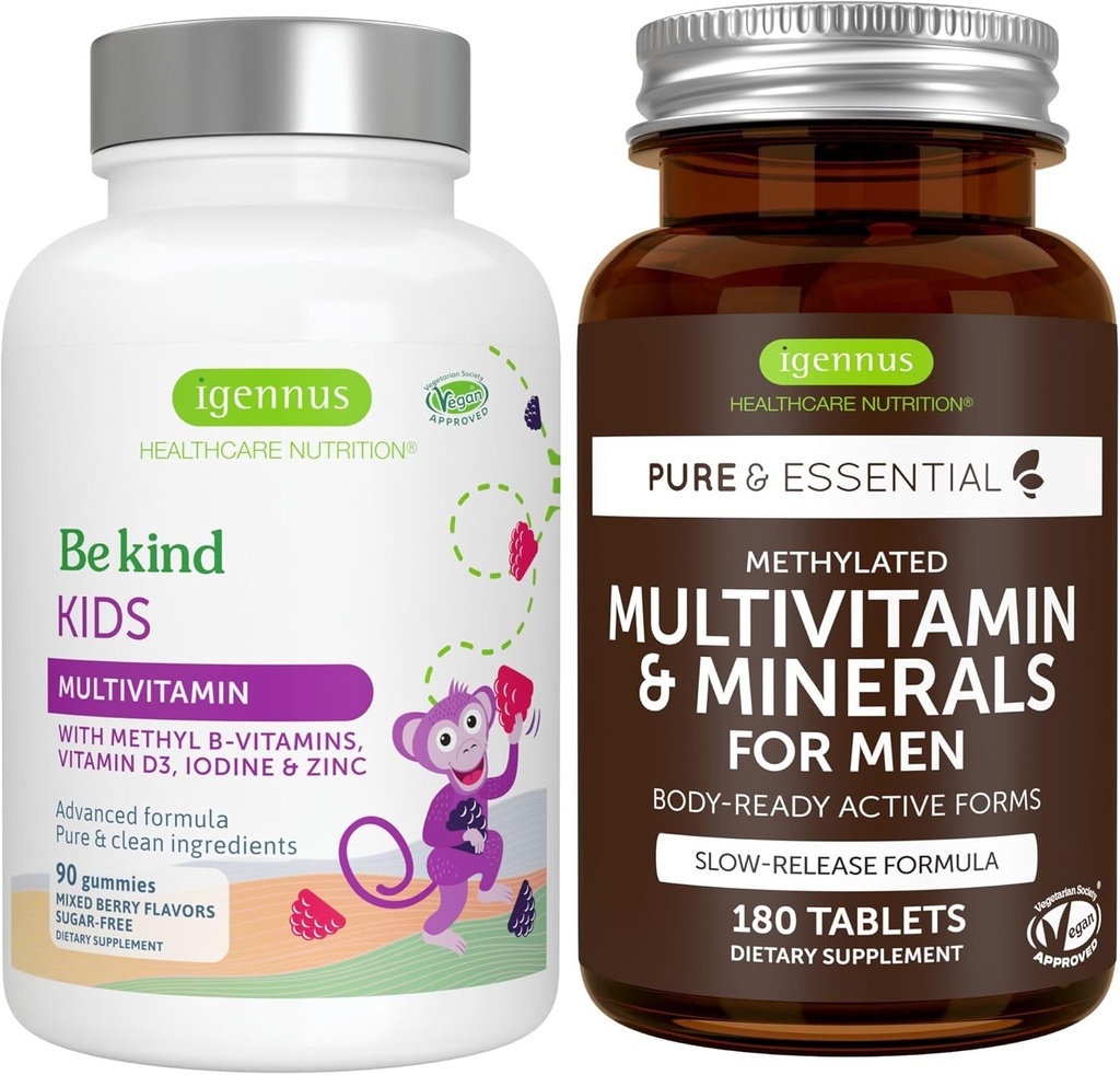 メチル化された子供のMultivitamin Gummy + Methylated人のMultivitaminの束、IgennusによるMTHFRの補足、きれいなラベル、
