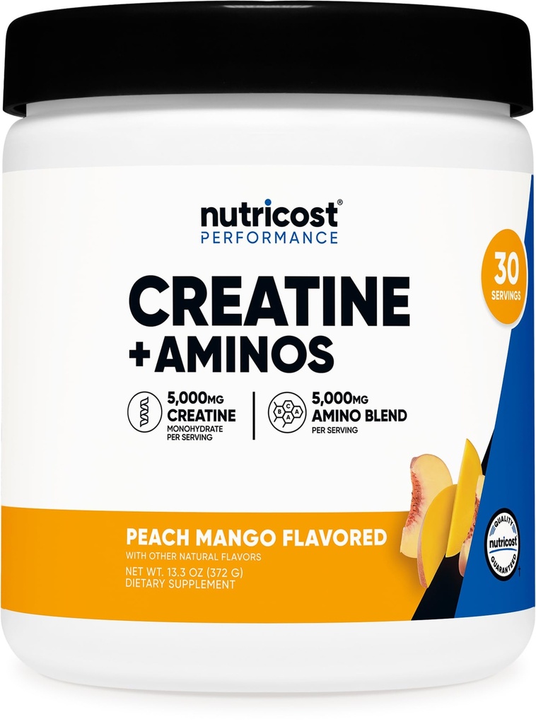 Nutricostのクレアチン+アミノ30のサービング(Peachのマンゴは味付けしました) - 5,000mgのクレアチンの一水化物+ 5000mgのアミノBCAAのブレンドのサービングごとの