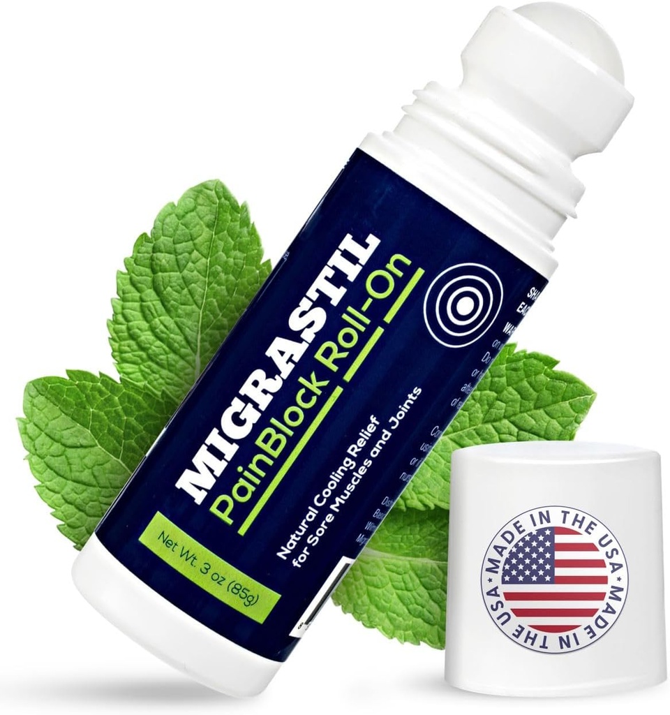 基本的なVigor Migrastil PainBlockロールオン、3オンス - 筋肉痛、クランプ、関節と神経不快感のためのロールオン。 肩、首、フィート、膝、足、背部、肘、ヒップ、等で大きい働かせて下さい。