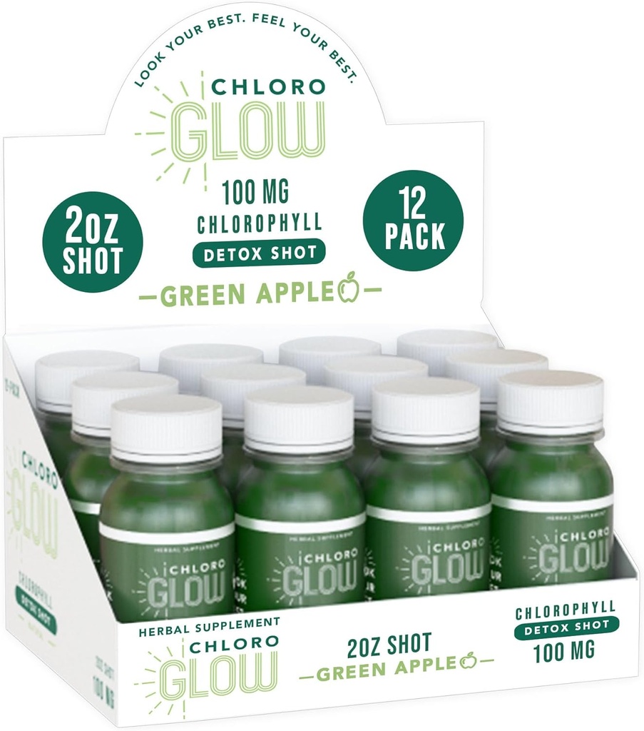 Chloroglow Chlorophyllの打撃–免疫サポート及びボディ清潔のための有機性植物ベースの緑のAppleの飲み物–自然な補足(12のパック)