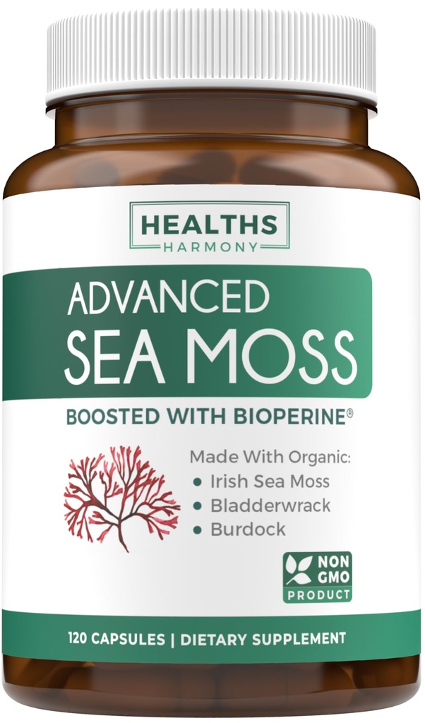 オーガニックアイリッシュ海苔カプセル - 有機海苔は、Bradderwrack Burdock Rootと黒胡椒抽出物で強化吸収 - ビーガン非GMO&米国製(2ヶ月の供給)