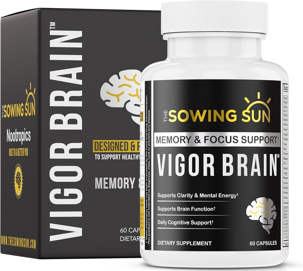 Vigor Brain Premium Nootropic Supplement – Concentration, Brain & Memory Support – Formulated with 40 Unique Nootropic Ingredients: DMAE, Choline, Phosphatidylserine, Bacopa Monnier & Huperzine A (1)