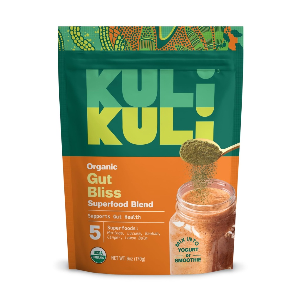 Kuli Kuli Kuli Gut Bliss Superfood Powder [6 oz] - 有機モリンガ、バオバブ、ルクマ、ジンジャー、レモンバームの強力なブレンド - 消化を促進し、胃とブーストの腸の健康を促進