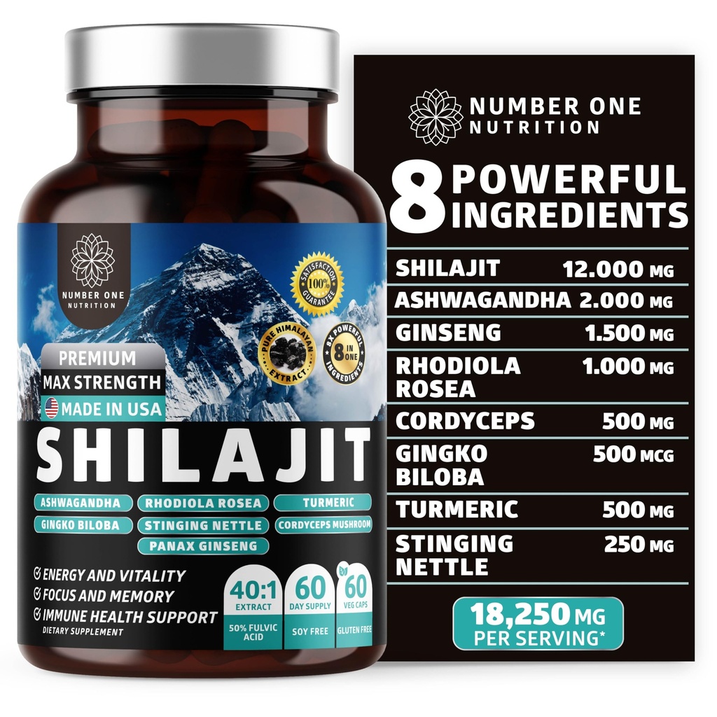 女性と男性のための純粋なヒマラヤシラジット [50% のフルヴィク酸] Ashwagandha、Ginseng、Turmeric、Gingko のビロバ、Stingingingingのイラク、Cordyceps との樹脂よりよくエネルギー及び免除、60Caps