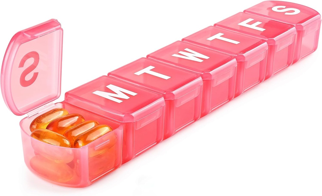XL週刊ピルオーガナイザー7日、MOLN HYMY Extra Large 1 Week Pillディスペンサーケース、毎日の薬のオーガナイザーは薬、ビタミン、魚油、サプリメントを保持します(ピンク)