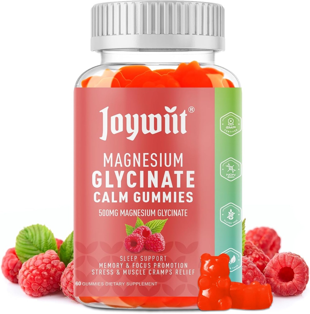 Magnesium Glycinate Gummies 500mg Magnesium Supplement Gummies, Threonate 200mg, Vitamin D,B6,B12,Calm Mood, Muscle Relief, Nerve Health, Bone Support- 60 Counts