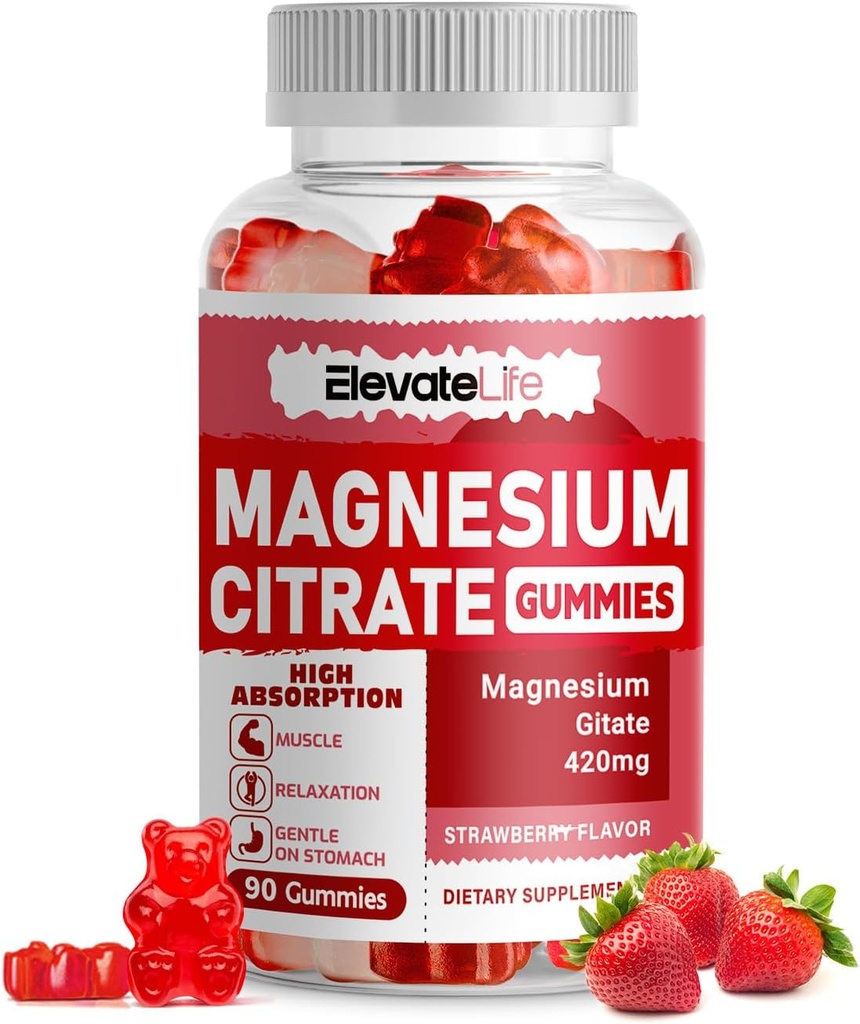 Magnesium Glycinate Gummies 1000mg - Sugar Free Magnesium Potassium Supplement with Vitamin D, B6, CoQ10 for Calm Mood & Sleep Support - 60 Strawberry Gummies