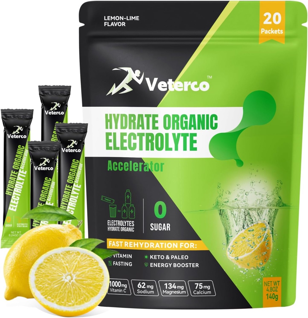 Hydration Electrolyte Powder, Electrolyte Drink, Hydration Supplement Drink Mix, Hydration Packets with Vitamin & Minerals, Keto Friendly, Vegan, Non-GMO, No Sugar, Lemon Flavor (20 Sticks)