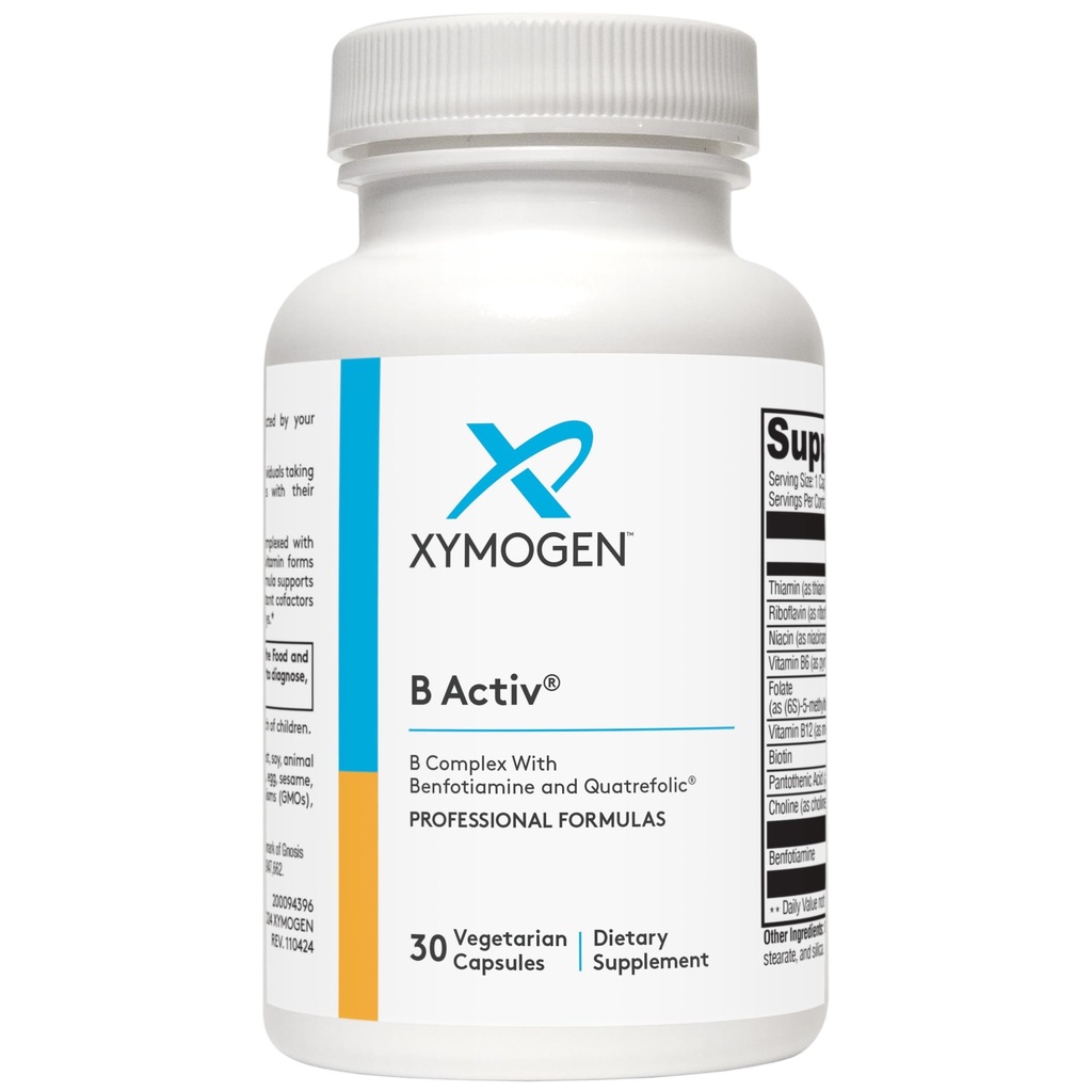 XymogenビタミンBコンプレックス - B活性化 - BenfotiamineとQuatrefolic - サポートアレンおよび免疫機能+健康な心臓血管および神経系(30カプセル)