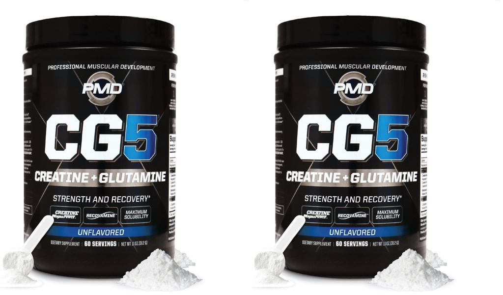 PMDスポーツCG5プレミアムクレアチン&Lグルタミンパウダー、パワー回復、リーンマッスルの構築、ワークアウトパフォーマンスの向上、最大強度プレワークアウト&ポストワークアウト、アンフレーバー、60サービング(パッケージ2)