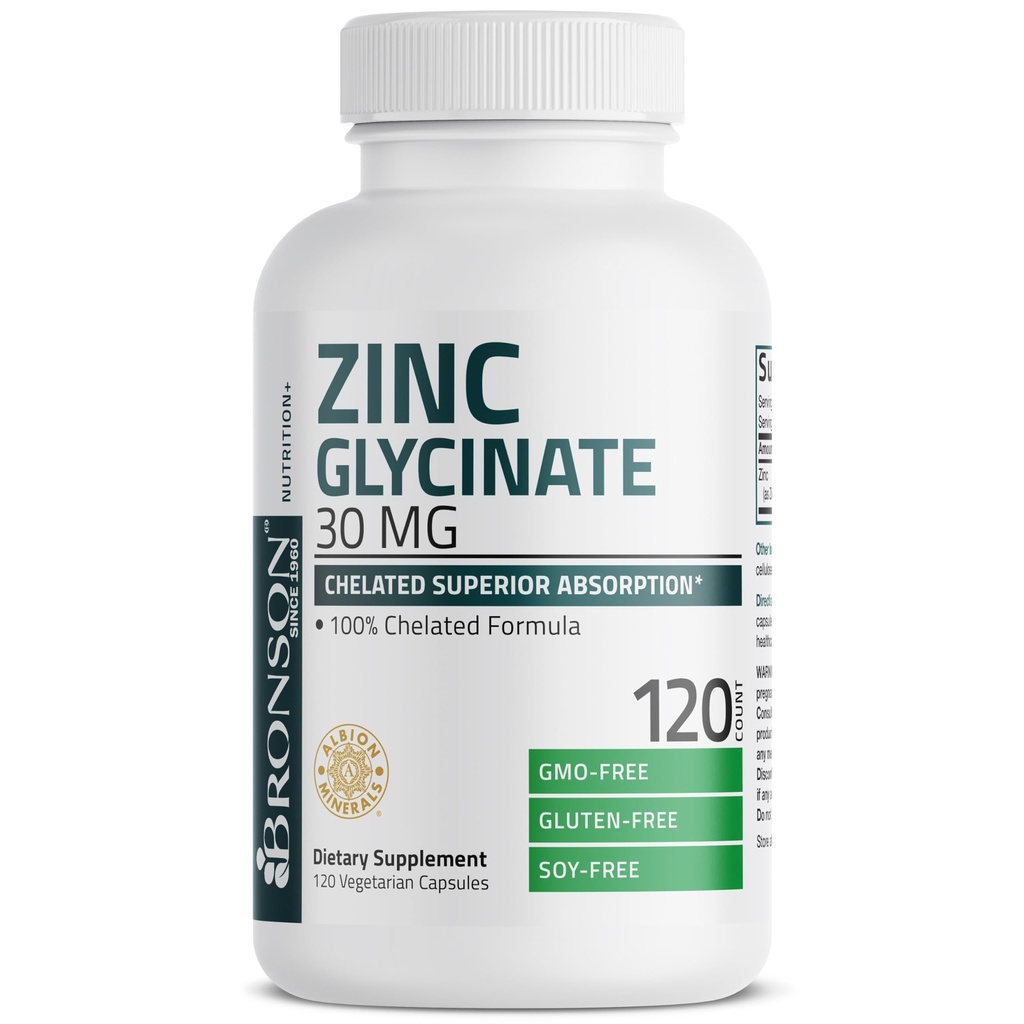 Bronson亜鉛Glycinate 30mgのChelatedの優秀な吸収100%のChelatedの方式非GMO、120のベジタリアンのカプセル