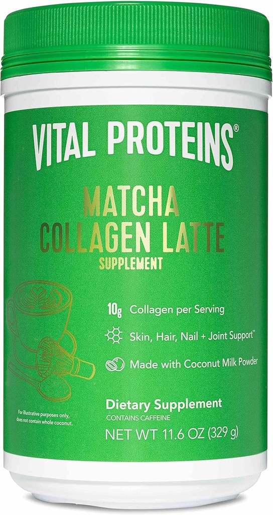 バイタルプロテイン抹茶ラテ、抹茶グリーンティーコラージュラテパウダー、L-テアニン&カフェイン&MCT - ヘルシーな髪、肌、爪をサポート - オリジナル
