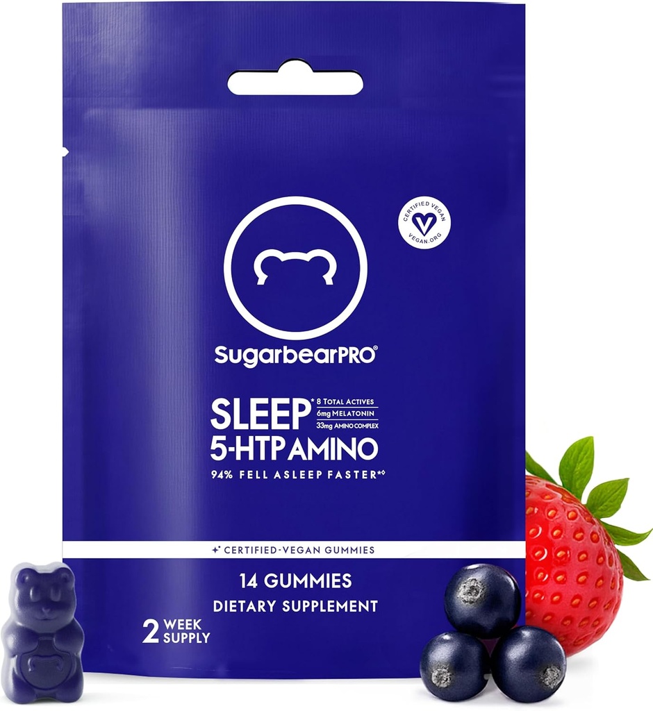 SugarBearProの睡眠のGummy 14の日の供給、余分強さのMelatonin 6mg、人及び女性のため、ビーガン ビタミンB6、L-テアニン、5 HTPのValerianの大人及びティーンのための睡眠の援助、証明されたコシャ